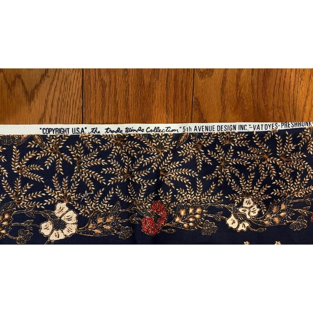 Vintage 70s Cotton Fabric Navy Floral Border Print Kroda Wimpa 5th Ave 35x53